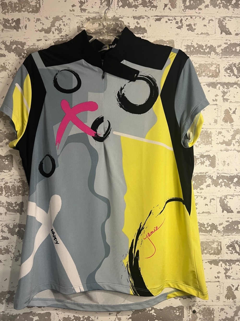 jamie sadock Short-Sleeve Cycling Jersey - Yellow, Gray & Pink Accents
